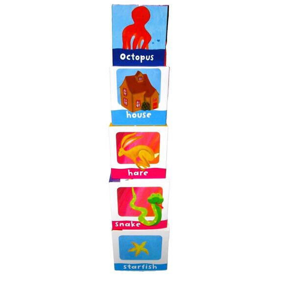 Fisher Price Stack and Explore Blocks Set of 5 First Words Animals Nested - Picture 2 of 5